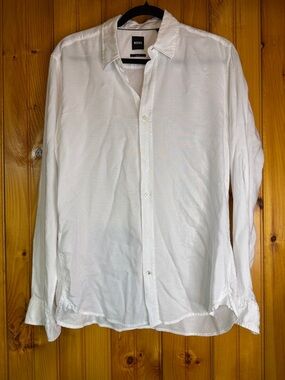 BOSS White Long-Sleeve Casual Button-Down Shirt
